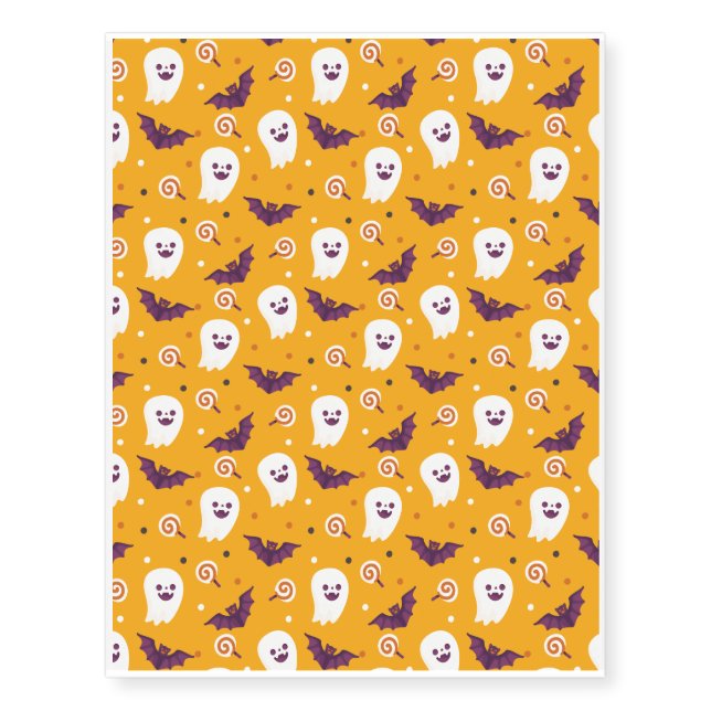 Halloween Pattern With Ghost and Yellow Pattern Temporary Tattoos (Front)