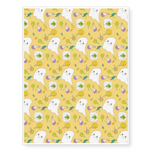 Halloween Pattern With Ghost and Yellow Pattern Temporary Tattoos