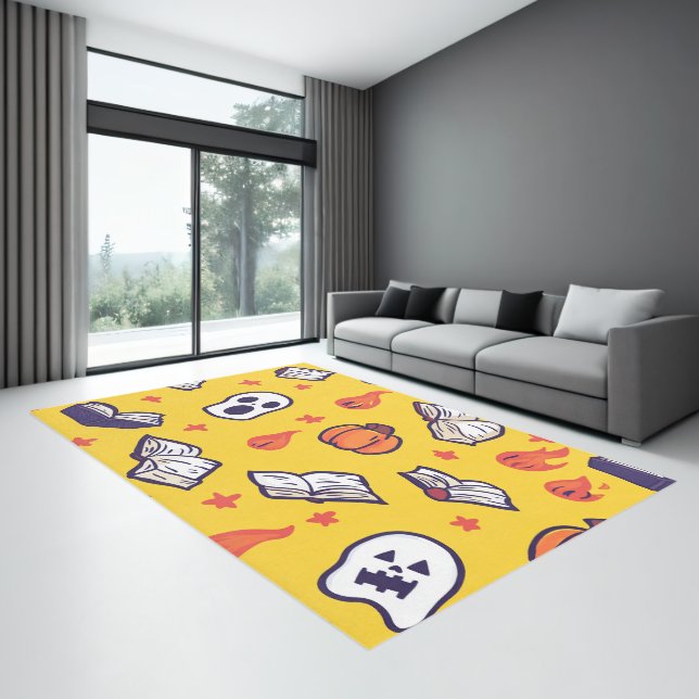 Halloween Pattern with Ghosts, Pumpkins, and Books Rug (Insitu (Indoor 3))