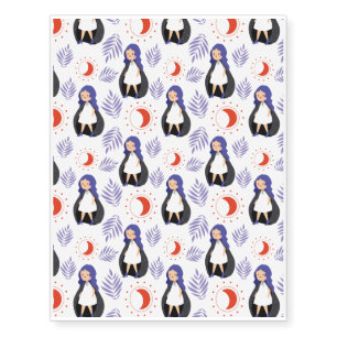 Halloween Pattern With Moon and White Pattern Temporary Tattoos