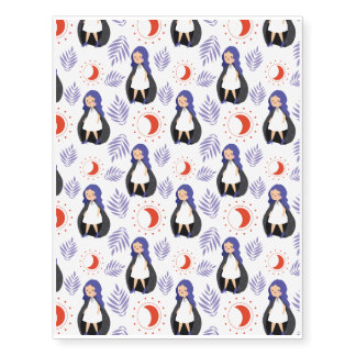 Halloween Pattern With Moon and White Pattern Temporary Tattoos