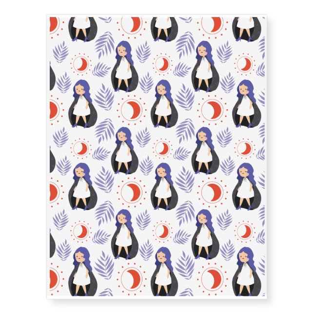 Halloween Pattern With Moon and White Pattern Temporary Tattoos (Front)