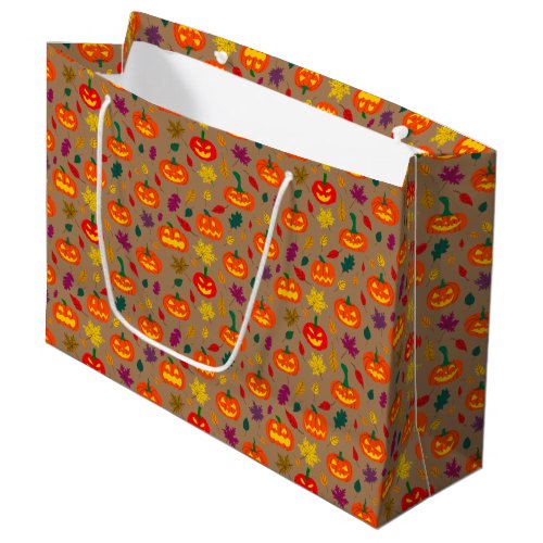 Halloween pattern with pumpkins and leaves large gift bag