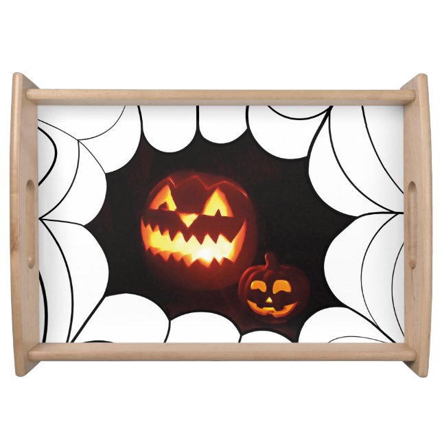 Halloween Pattern with Pumpkins and Spiders Serving Tray (Front)