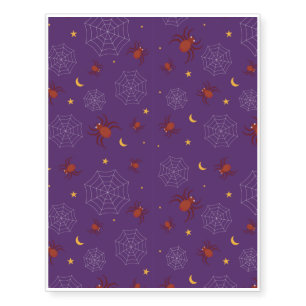 Halloween Pattern With Spider and Purple Pattern Temporary Tattoos