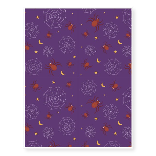 Halloween Pattern With Spider and Purple Pattern Temporary Tattoos (Front)