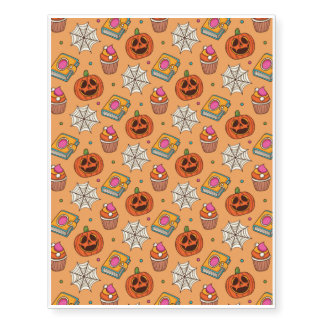 Halloween Pattern With Spider lines and Orange Temporary Tattoos