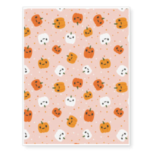Halloween Pattern With Watercolor and Pink Pattern Temporary Tattoos