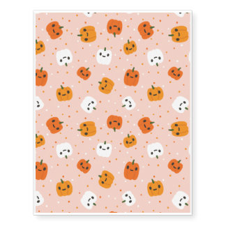 Halloween Pattern With Watercolor and Pink Pattern Temporary Tattoos