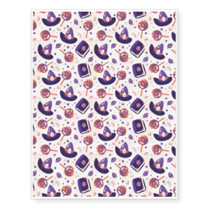 Halloween Pattern With Witch hat and White Pattern Temporary Tattoos
