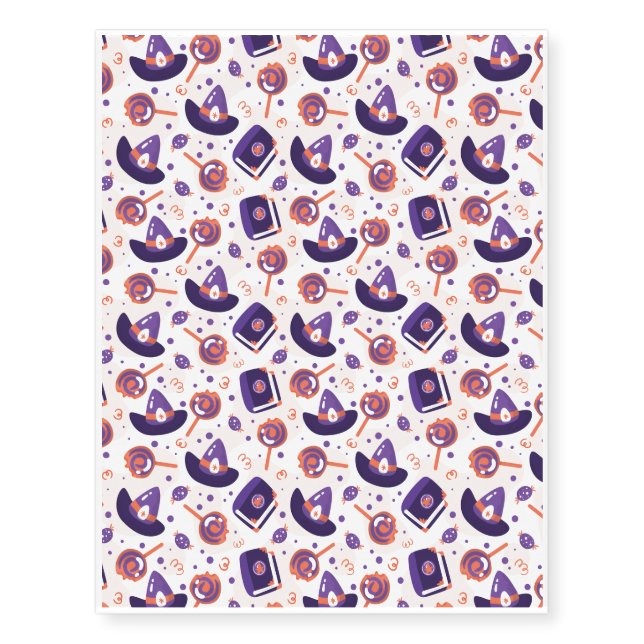 Halloween Pattern With Witch hat and White Pattern Temporary Tattoos (Front)