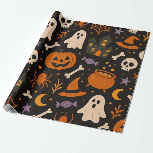 Halloween Pattern Wrapping Paper (Unrolled)