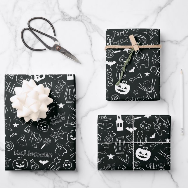Halloween Pattern Wrapping Paper Sheets (Front)