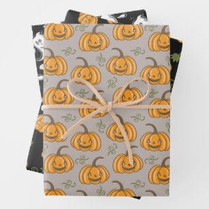 Halloween Patterns Ghosts and Pumpkins Wrapping Paper Sheets