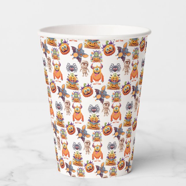Halloween Patttern Of Creatures Paper Cups (Front)