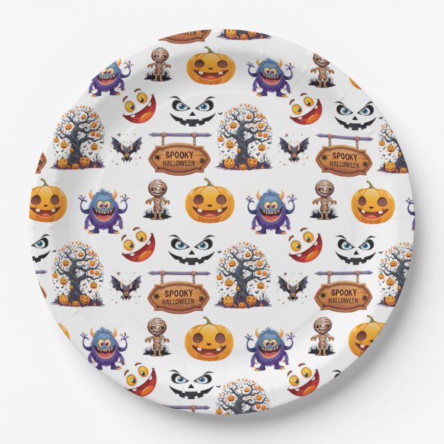Halloween Patttern On  Paper Plates (Front)