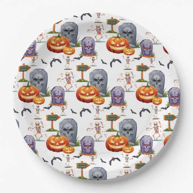 Halloween Patttern On  Paper Plates (Front)