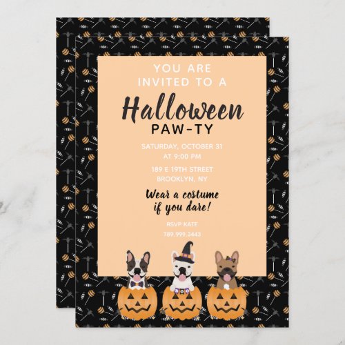 Halloween Pawty French Bulldogs Trick Or Treating Invitation