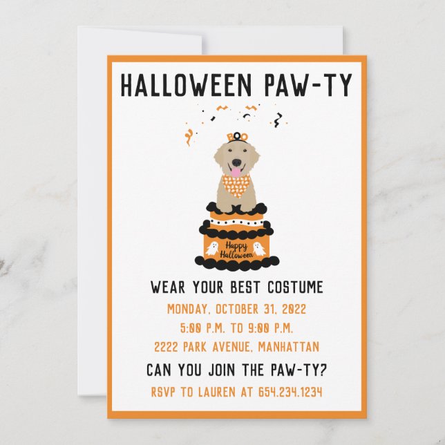 Halloween Pawty Golden Retriever Dog Invitation (Front)