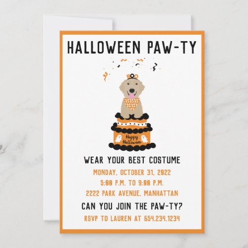Halloween Pawty Golden Retriever Dog Invitation