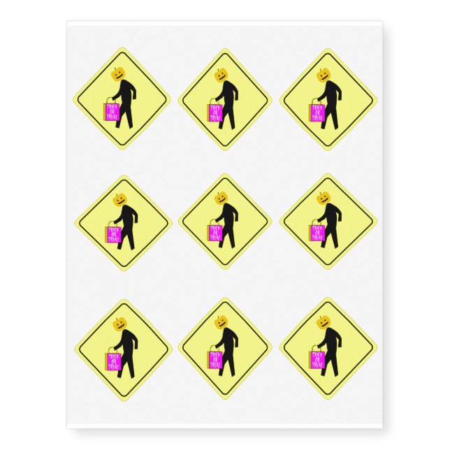 Halloween pedestrian sign cartoon temporary tattoos (Front)