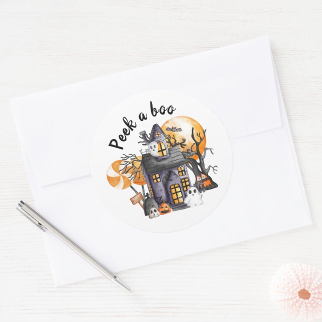 Halloween Peek a BOO Baby Shower Decorations Classic Round Sticker (Envelope)