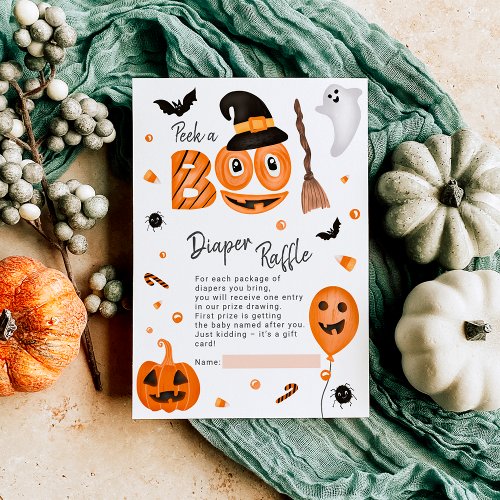 Halloween peek a boo diaper raffle baby shower enclosure card