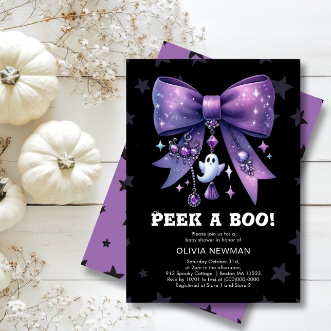 Halloween Peek A Boo Purple Bow Baby Shower  Invitation (Creator Uploaded)