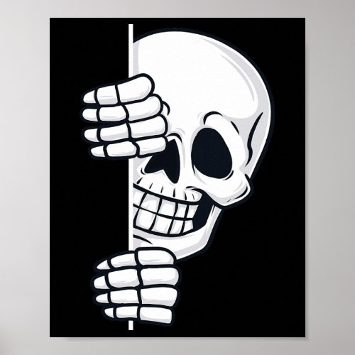 Halloween Peeking Skeleton Scary Boys Girls Kids  Poster