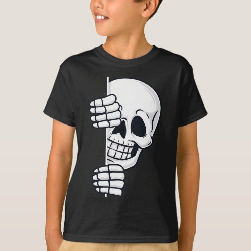 Halloween Peeking Skeleton Scary Boys Girls Kids  T_Shirt