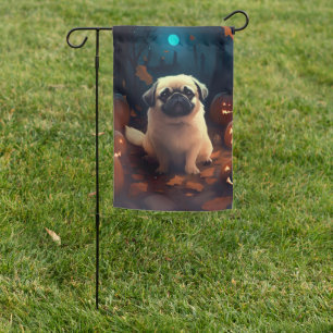 Halloween Pekingese With Pumpkins Scary Garden Flag