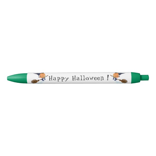 Halloween Pen Witch Pumpkin Flying with Broom (Front)