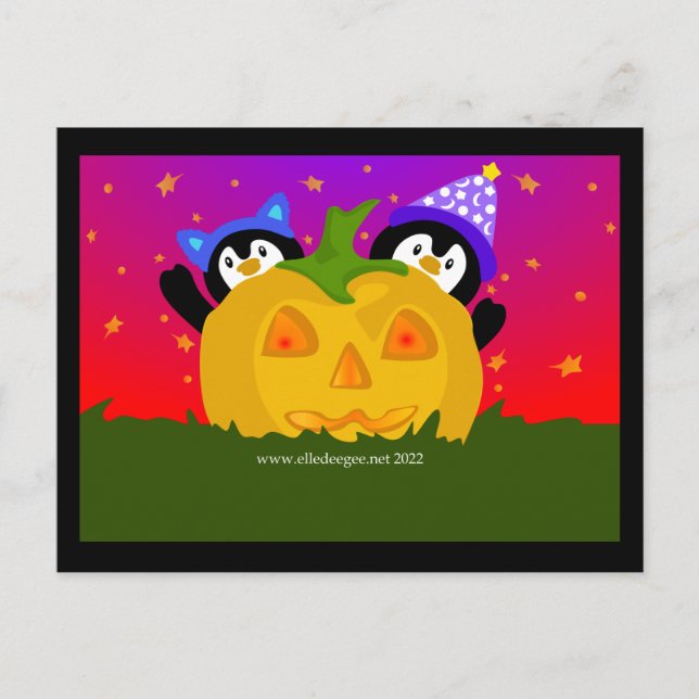 Halloween Penguins Holiday Postcard (Front)