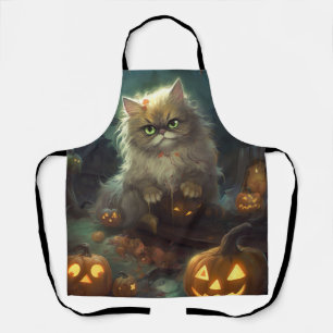 Halloween Persian Cat With Pumpkins Scary Apron