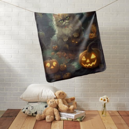 Halloween Persian Cat With Pumpkins Scary Baby Blanket