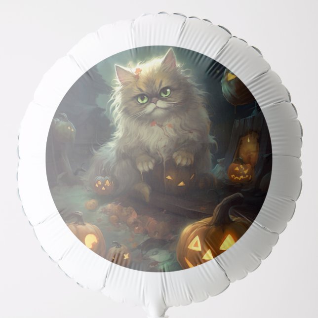 Halloween Persian Cat With Pumpkins Scary Balloon (Front)