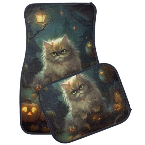 Halloween Persian Cat With Pumpkins Scary Car Floor Mat