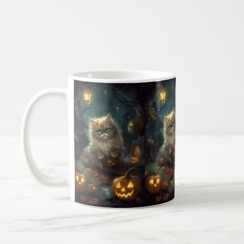 Halloween Persian Cat With Pumpkins Scary Coffee Mug