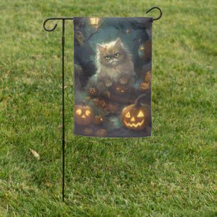 Halloween Persian Cat With Pumpkins Scary Garden Flag
