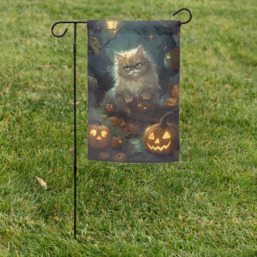 Halloween Persian Cat With Pumpkins Scary Garden Flag