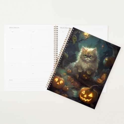 Halloween Persian Cat With Pumpkins Scary Planner