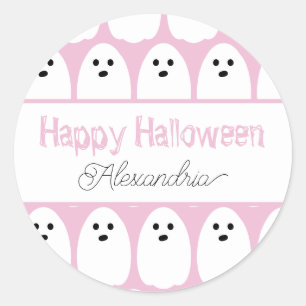 Halloween Personalized Cute Ghosts Pink Classic Round Sticker