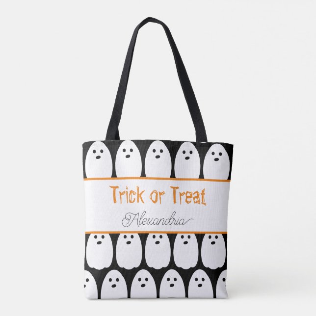 Halloween Personalized Cute Ghosts Trick or Treat Tote Bag (Back)