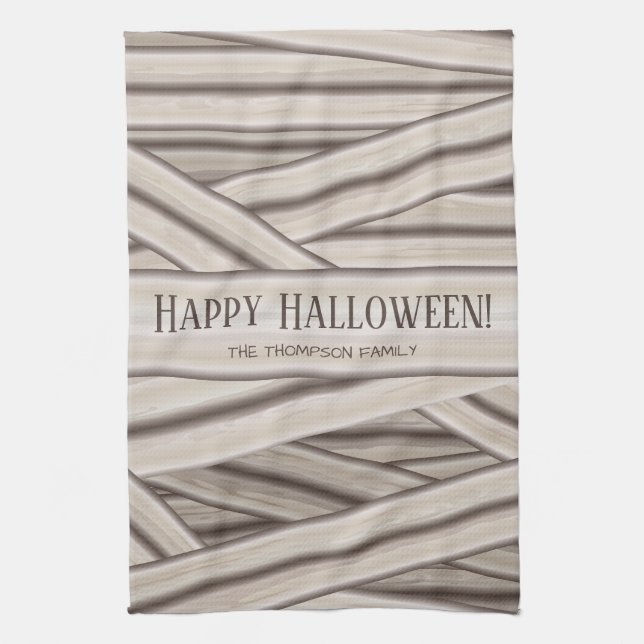 Halloween Personalized Family Name Mummy Stripes Towel (Vertical)