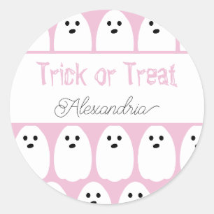 Halloween Personalized Ghosts Pink Trick or Treat Classic Round Sticker
