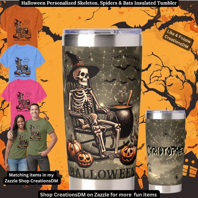 Halloween Personalized Skeleton, Spiders & Bats Insulated Tumbler (Creator Uploaded)