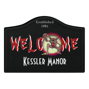 Halloween Personalized Werewolf and Full Moon  Door Sign