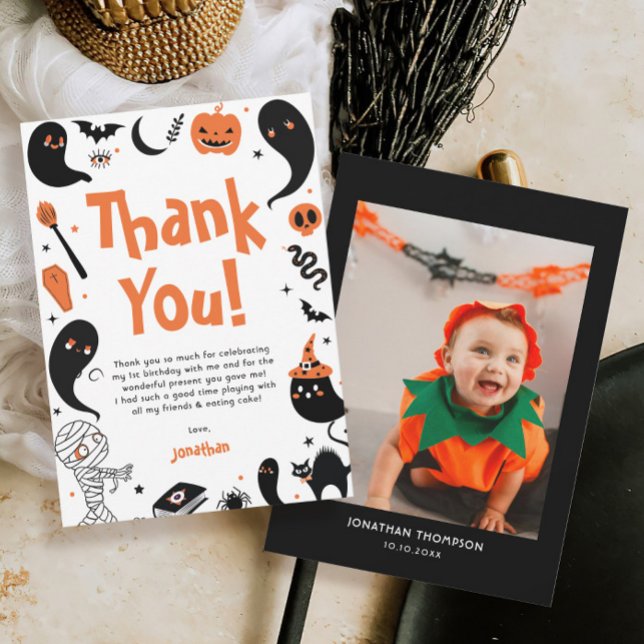 Halloween Photo Birthday Party Thank You Card (Creator Uploaded)