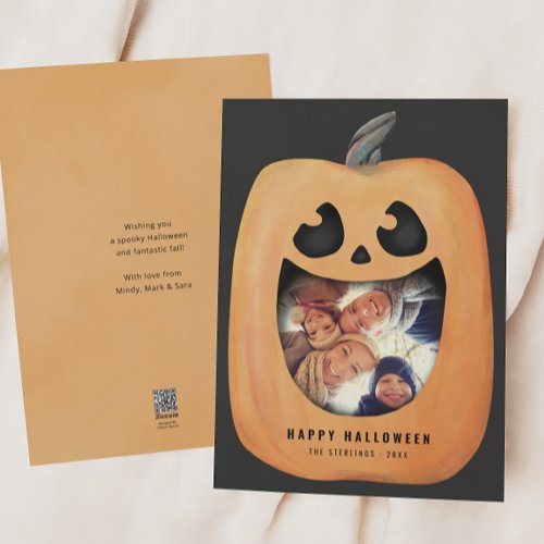 Halloween Photo Card with Jack O Lantern Pumpkin