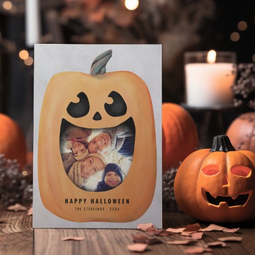 Halloween Photo Card with Jack O Lantern Pumpkin